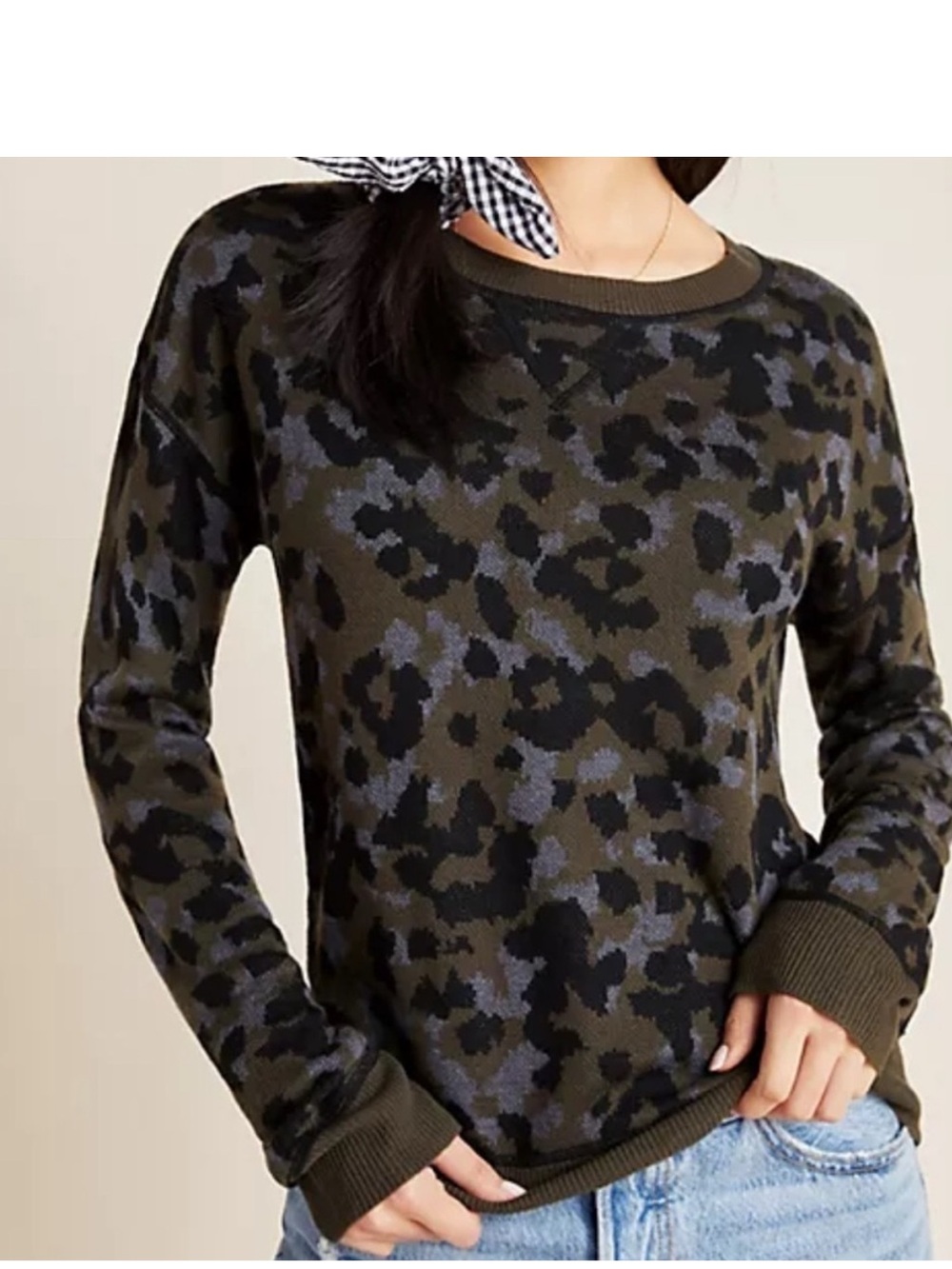 Anthropologie Olive leopard print sweater worn once